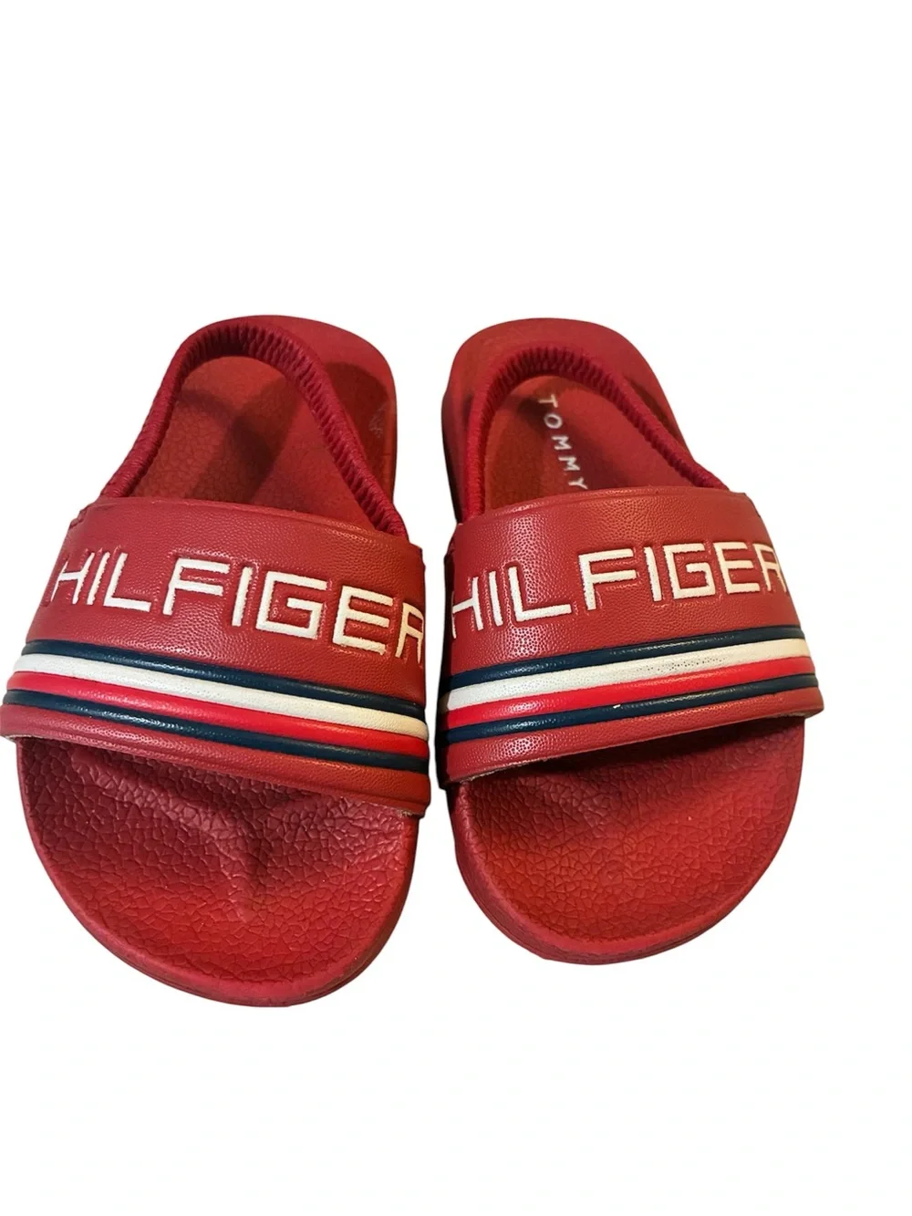 Tommy Hilfiger Red Kids Slide Sandals with Striped Detail